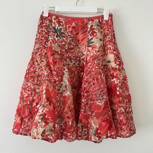 Nic Zoe Silk Linen Blend Floral Paneled A-Line Skirt Red Coral Boho Size 2